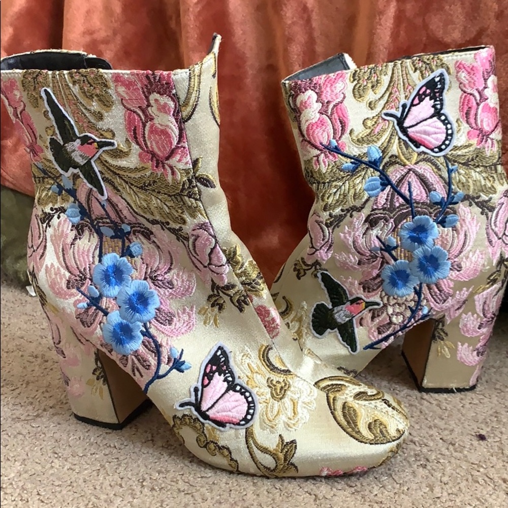 YKK Embroidered Heeled Booties